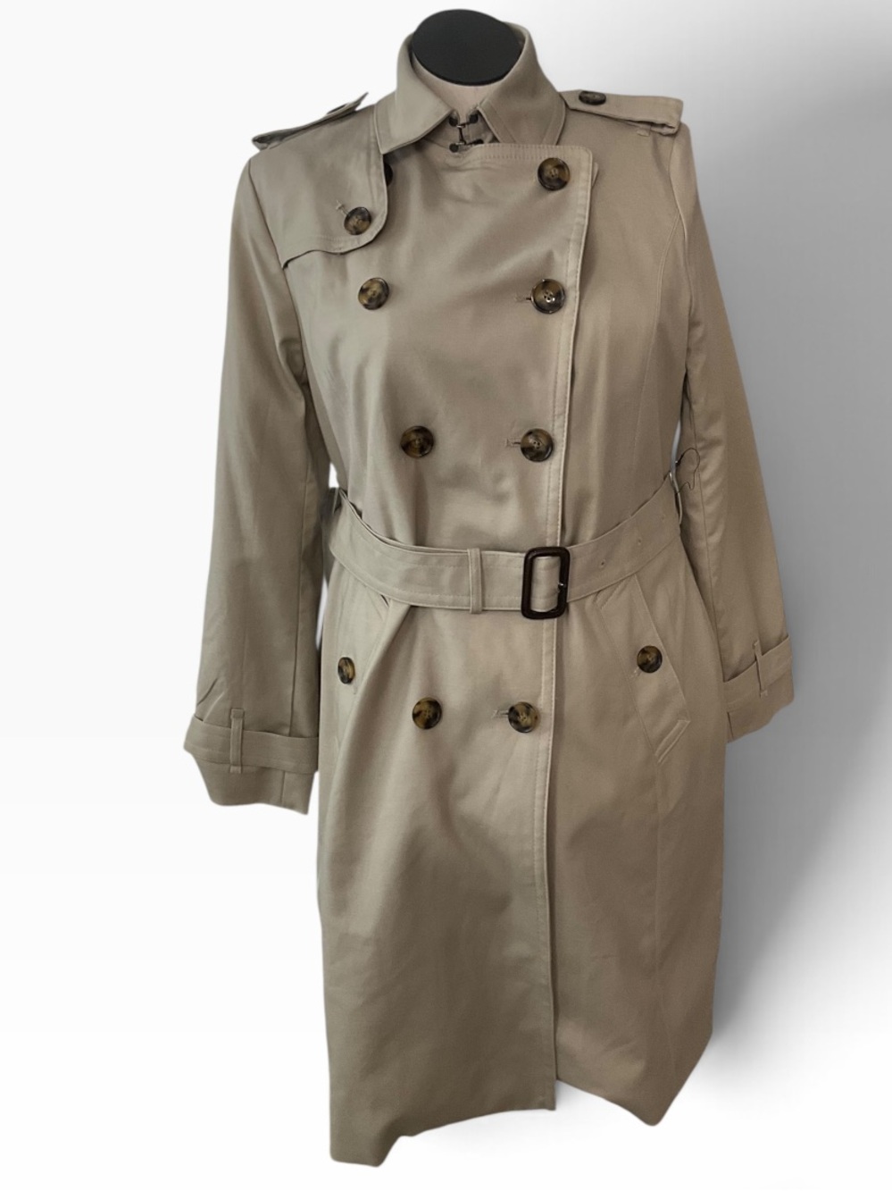 Liz Claiborne Double-Breasted Trench Coat Khaki Size Large NEW